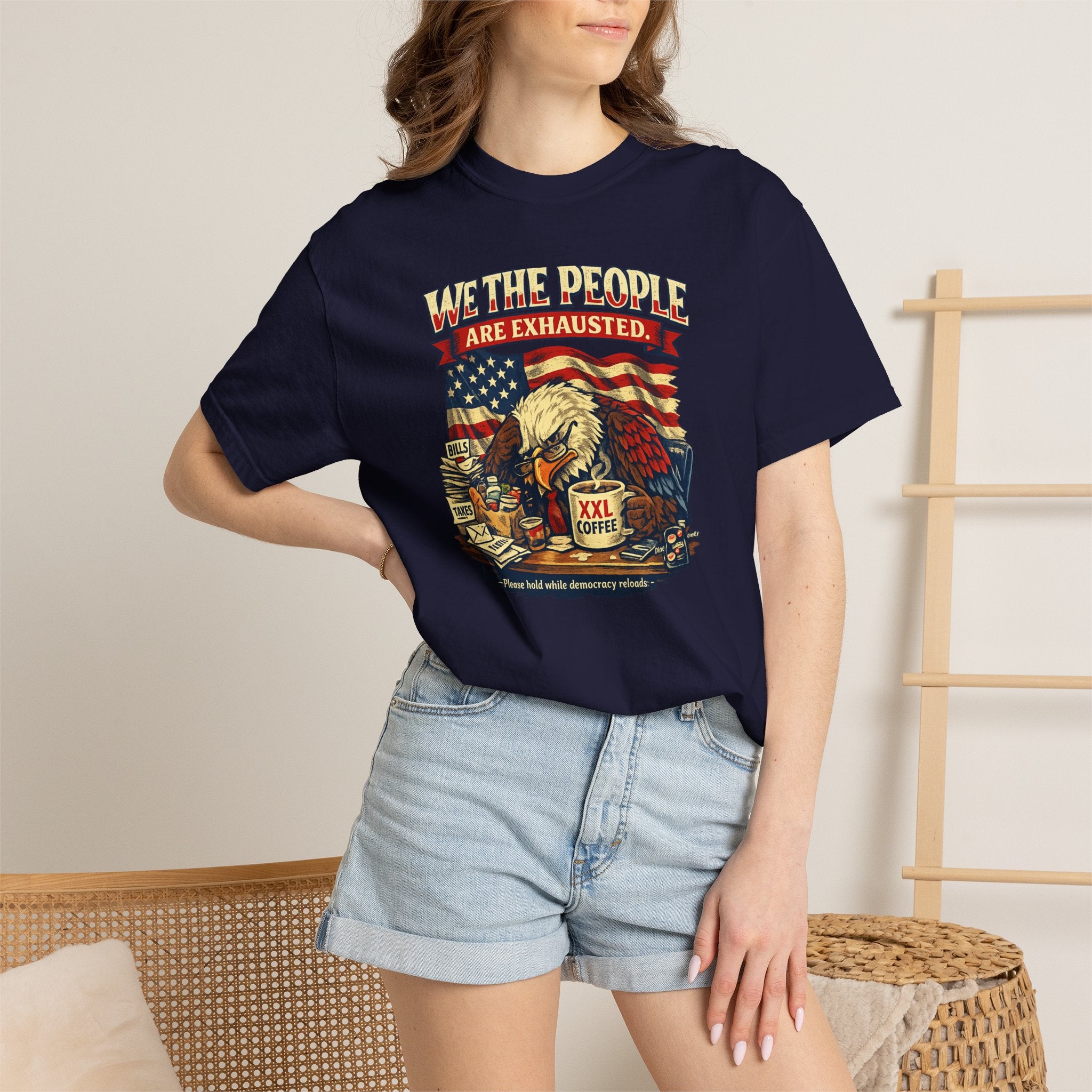 T-Shirt — "We the People Are Exhausted" Patriotic Vintage Eagle Tee