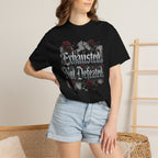 Exhausted Not Defeated T-Shirt — Gothic Rose Motivational Tee