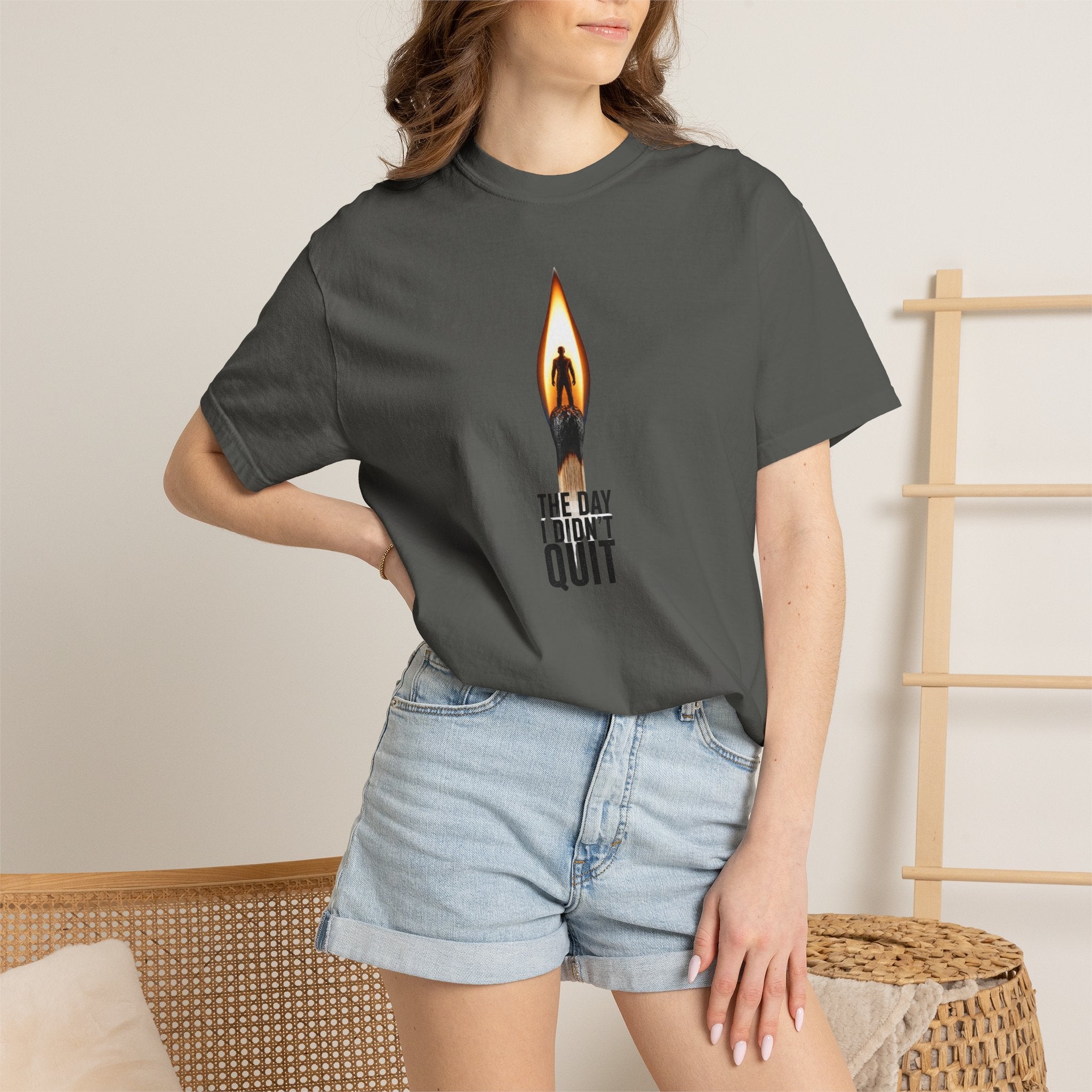 Motivational Flame T-Shirt — "The Day I Don't Quit" Inspirational Tee