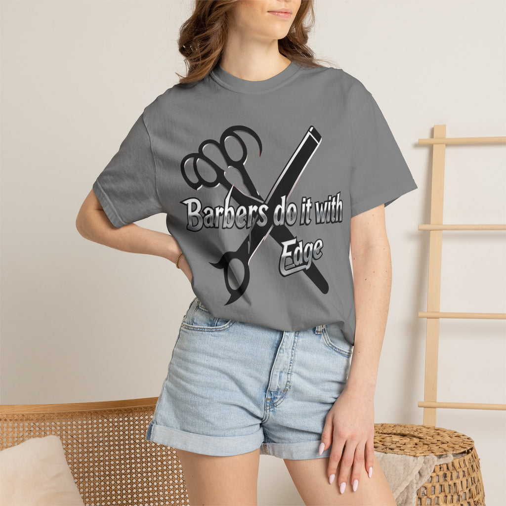 Barbers Do It With Edge T-Shirt — Barber Scissors & Razor Graphic Tee