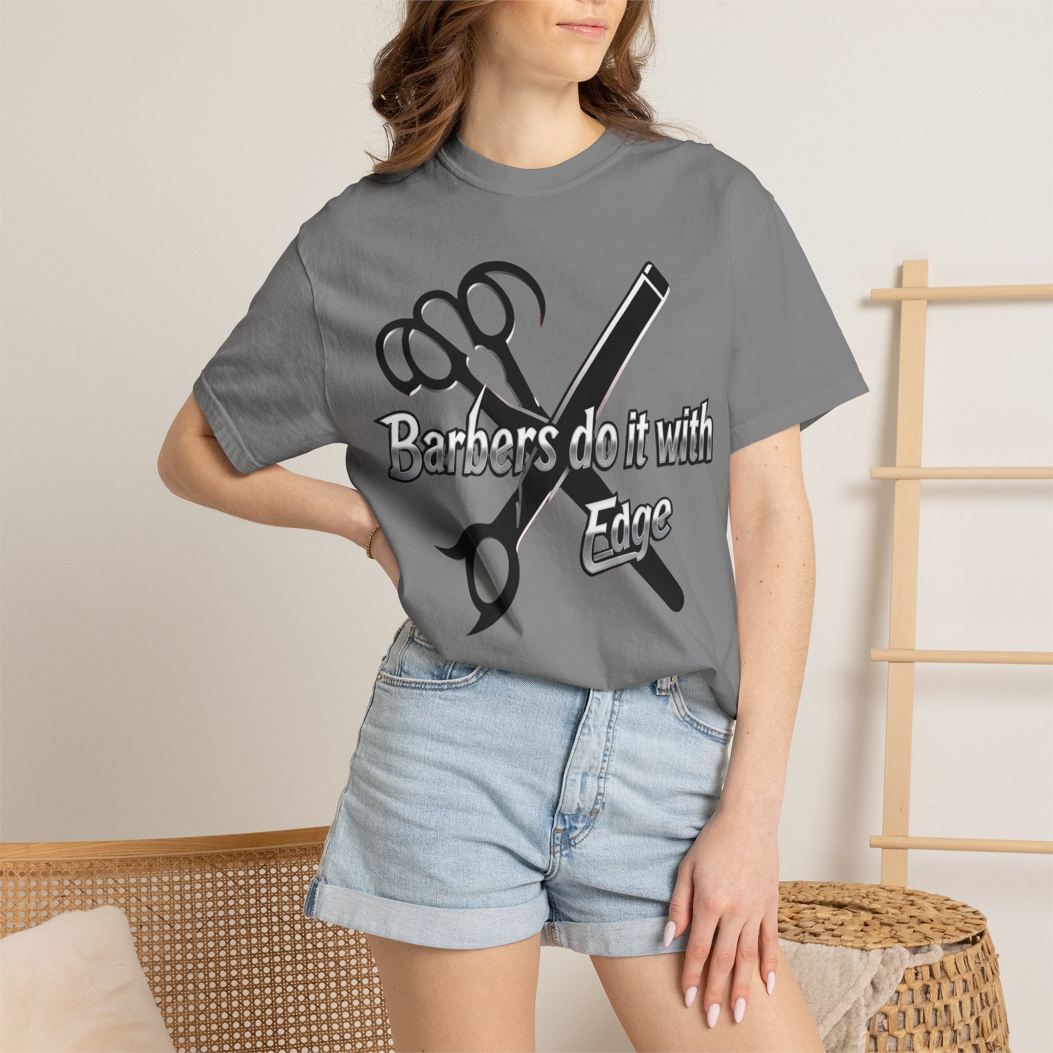 Barbers Do It With Edge T-Shirt — Barber Scissors & Razor Graphic Tee