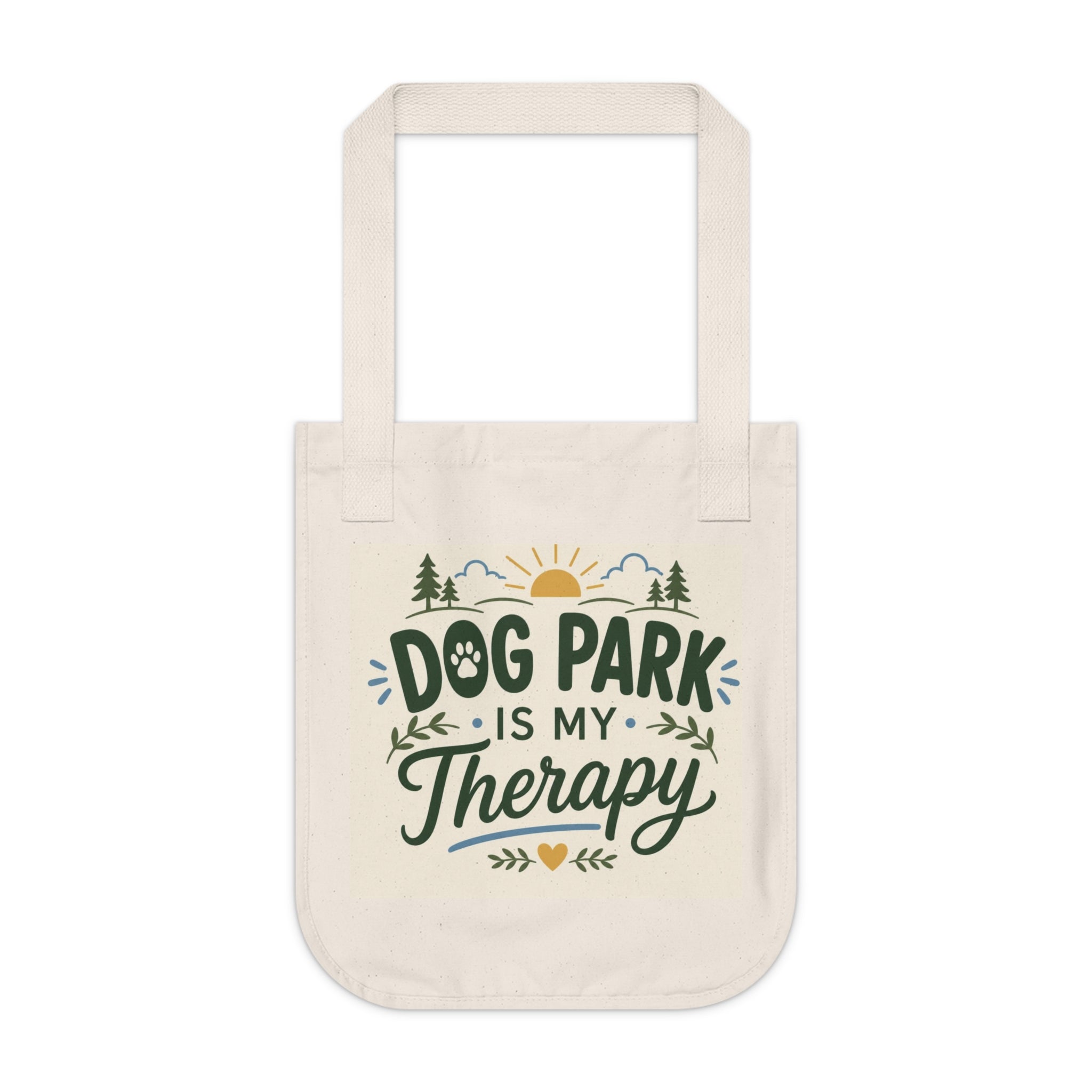 Tote Bag - "Dog Park Is My Therapy" Organic Canvas Tote | Eco-Friendly Dog Lover Gift