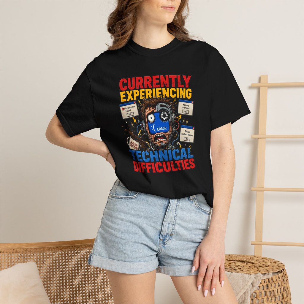 T-Shirt — "Currently Experiencing Technical Difficulties" Funny Tech Support Graphic Tee