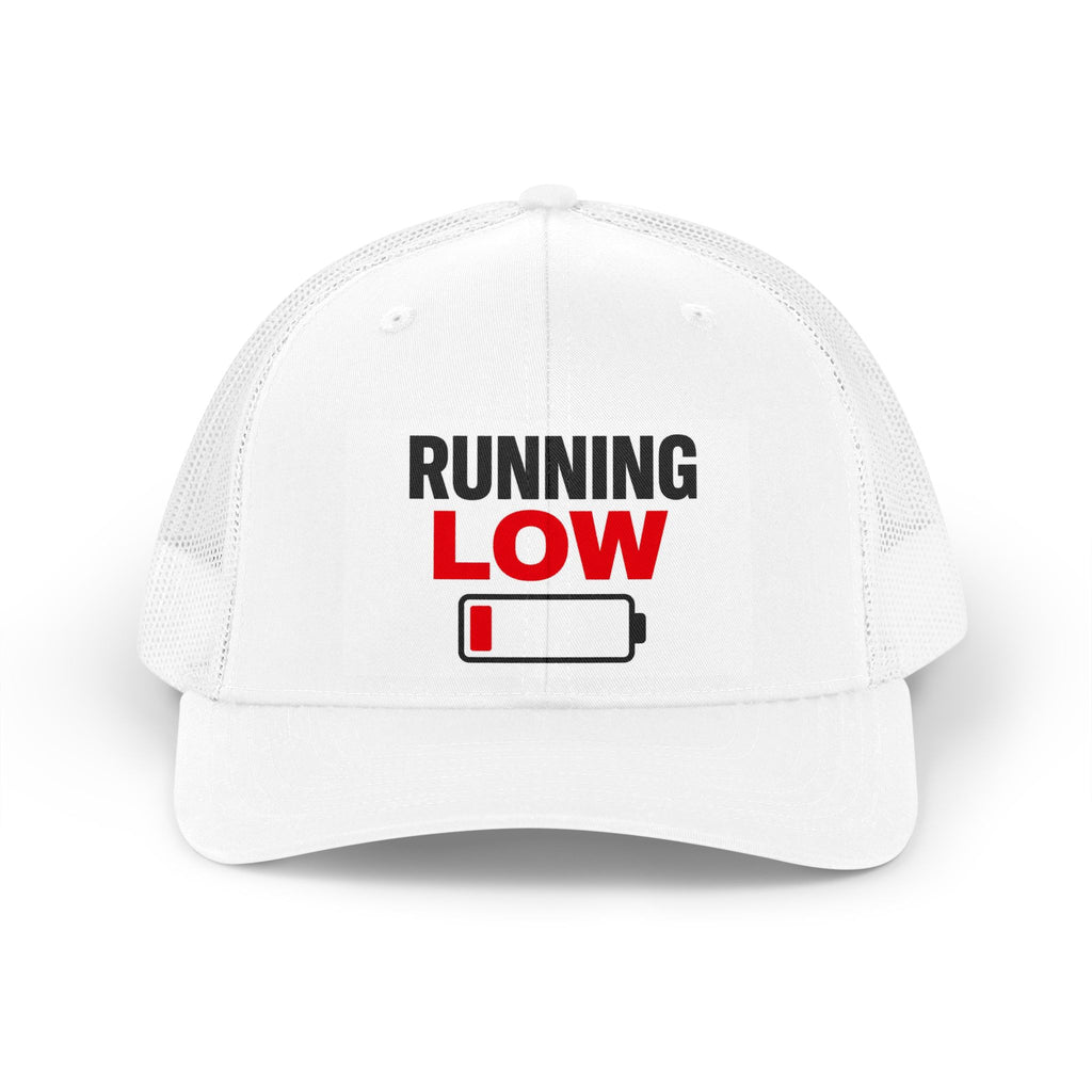 Running Low Trucker Hat — Retro Battery Low Energy Cap