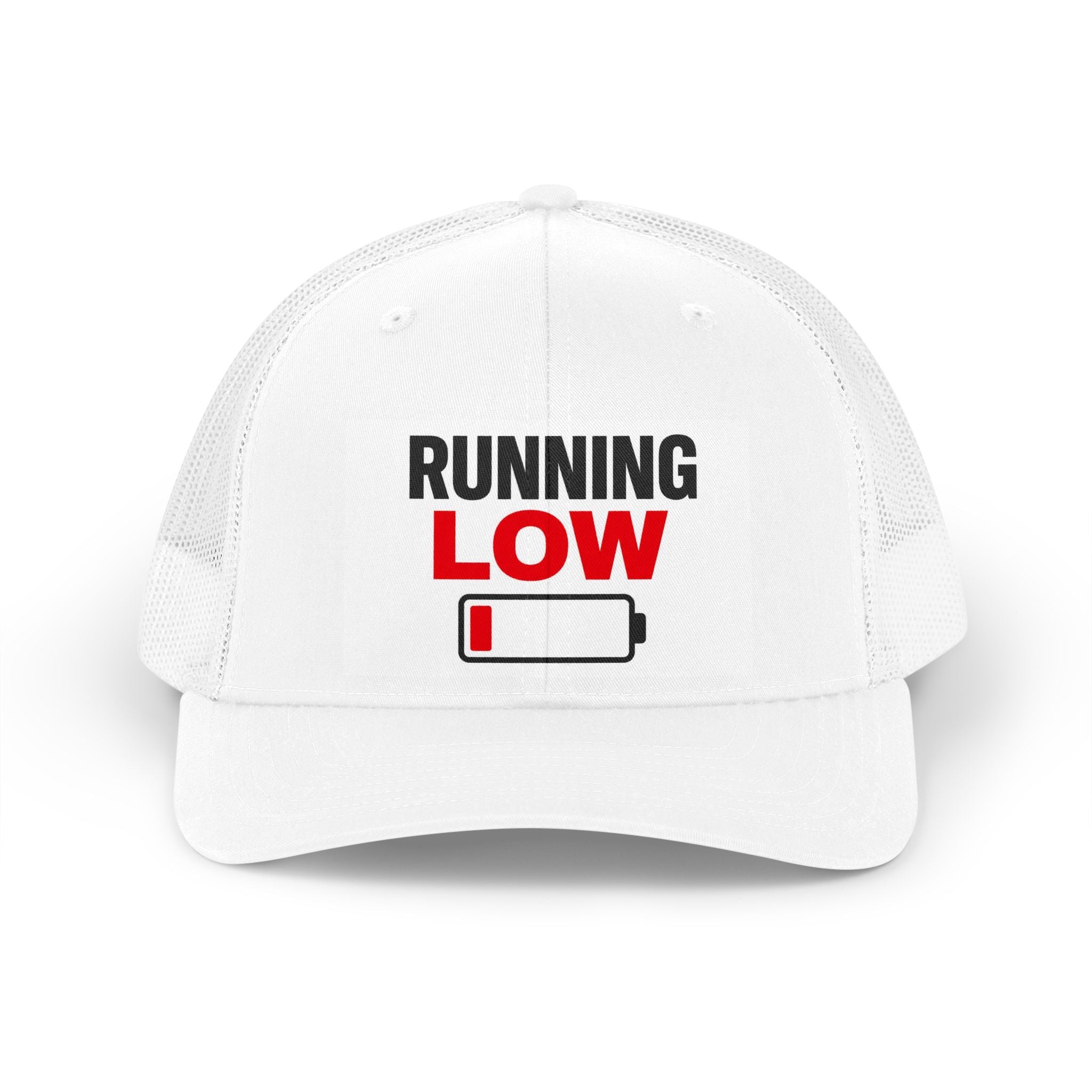 Running Low Trucker Hat — Retro Battery Low Energy Cap
