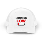 Running Low Trucker Hat — Retro Battery Low Energy Cap