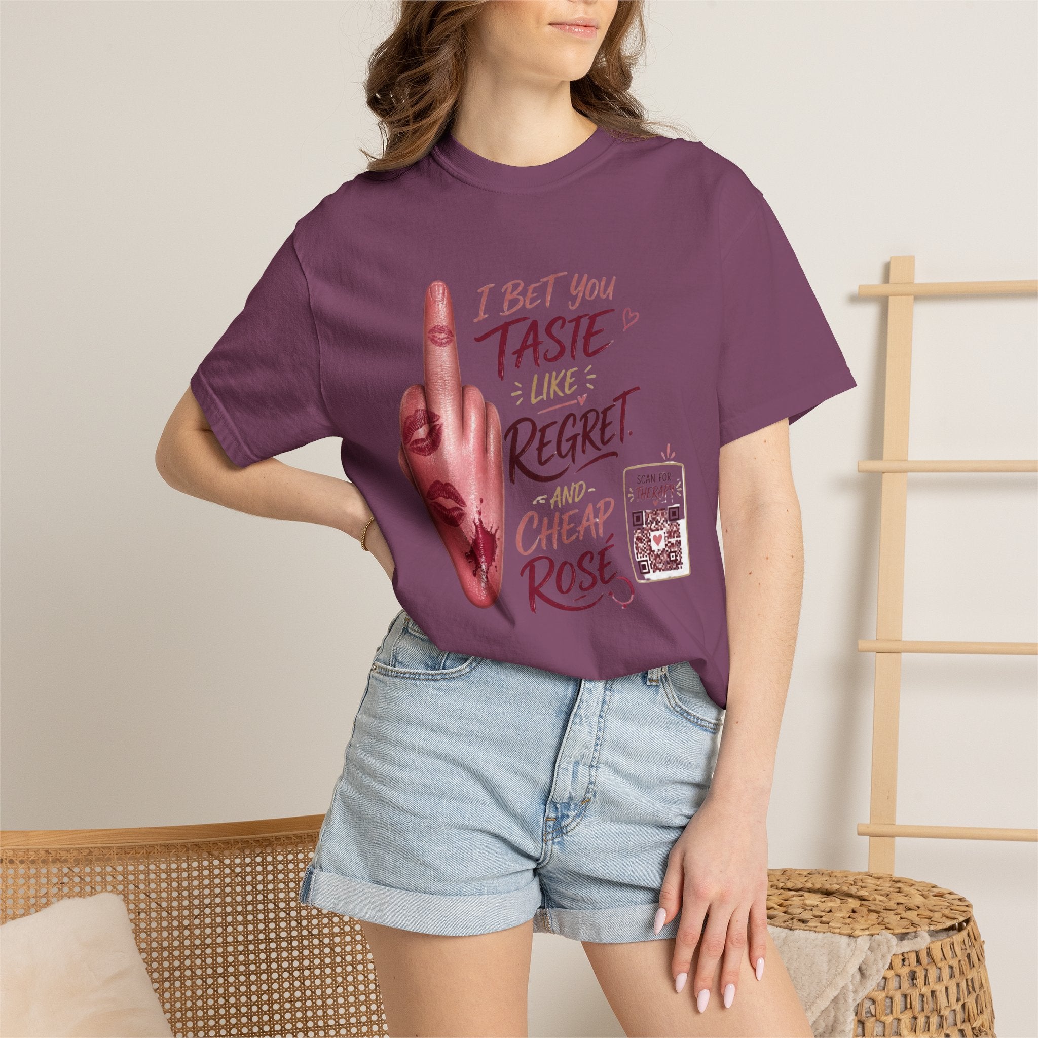 Graphic T-Shirt — 'I Bet You Taste Like Regret and Cheap Rose' Bold Middle-Finger Design