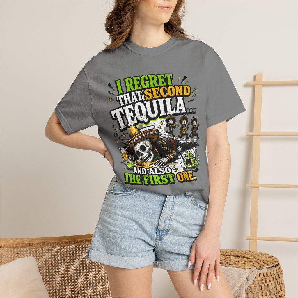 Tequila Skull T-Shirt – "I Regret That Second Tequila... And Also The First One" Funny Party Tee