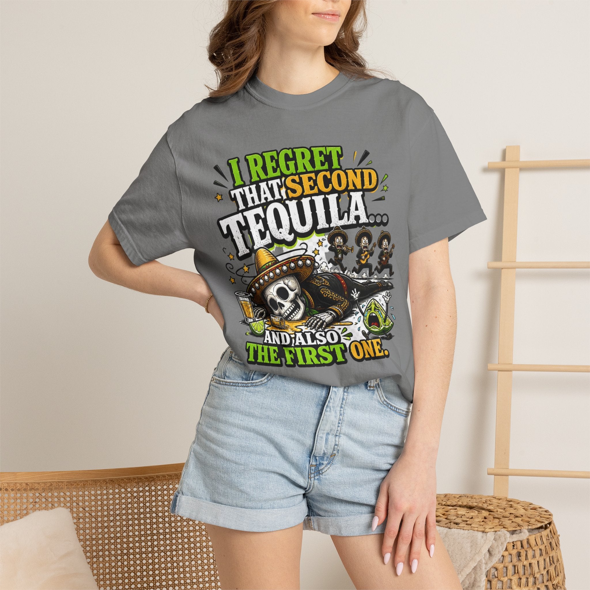 Tequila Skull T-Shirt – "I Regret That Second Tequila... And Also The First One" Funny Party Tee