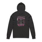 Hooded Long Sleeve Tee — "Socially Exhausted But Still Iconic" Graphic
