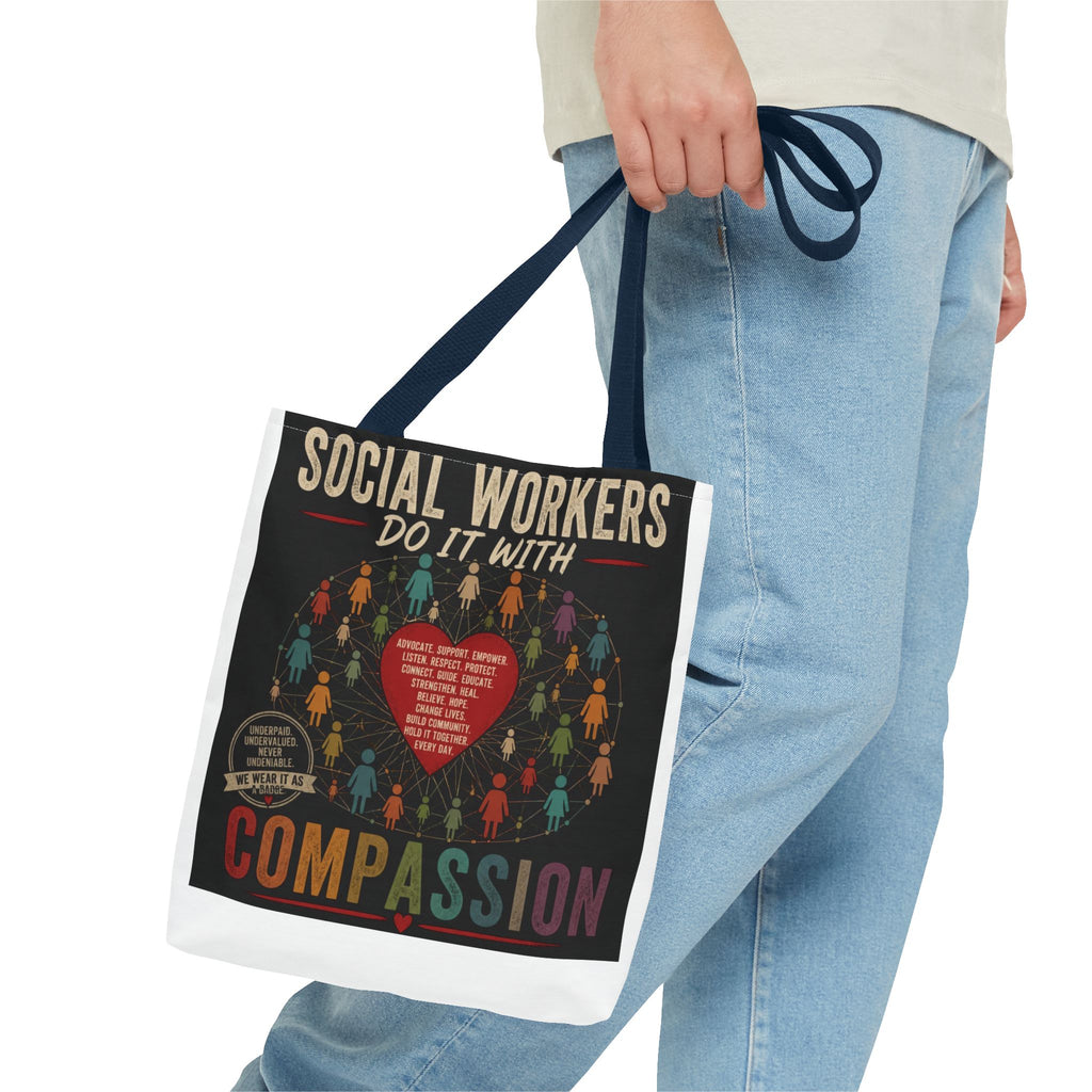 Social Worker Tote Bag — “Social Workers Do It With Compassion” AOP Canvas Tote