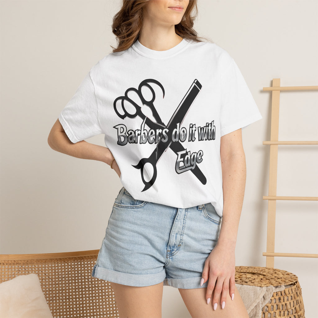 Barbers Do It With Edge T-Shirt — Barber Scissors & Razor Graphic Tee