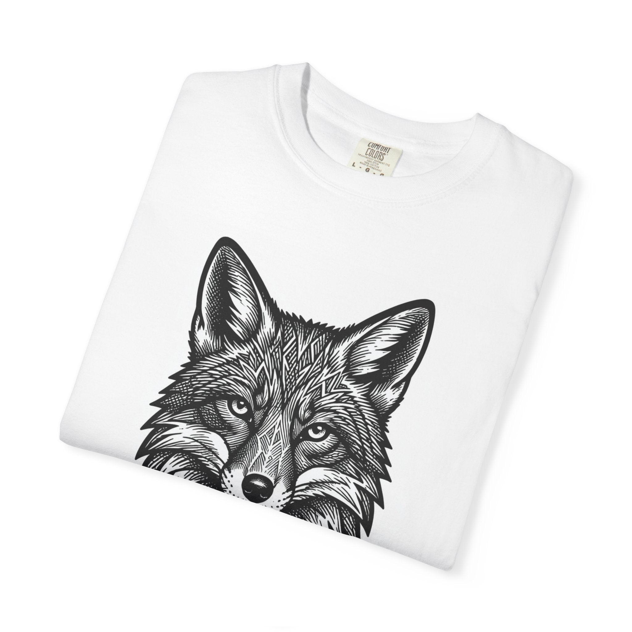 Fox Head Graphic T-Shirt — Detailed Monochrome Wildlife Design