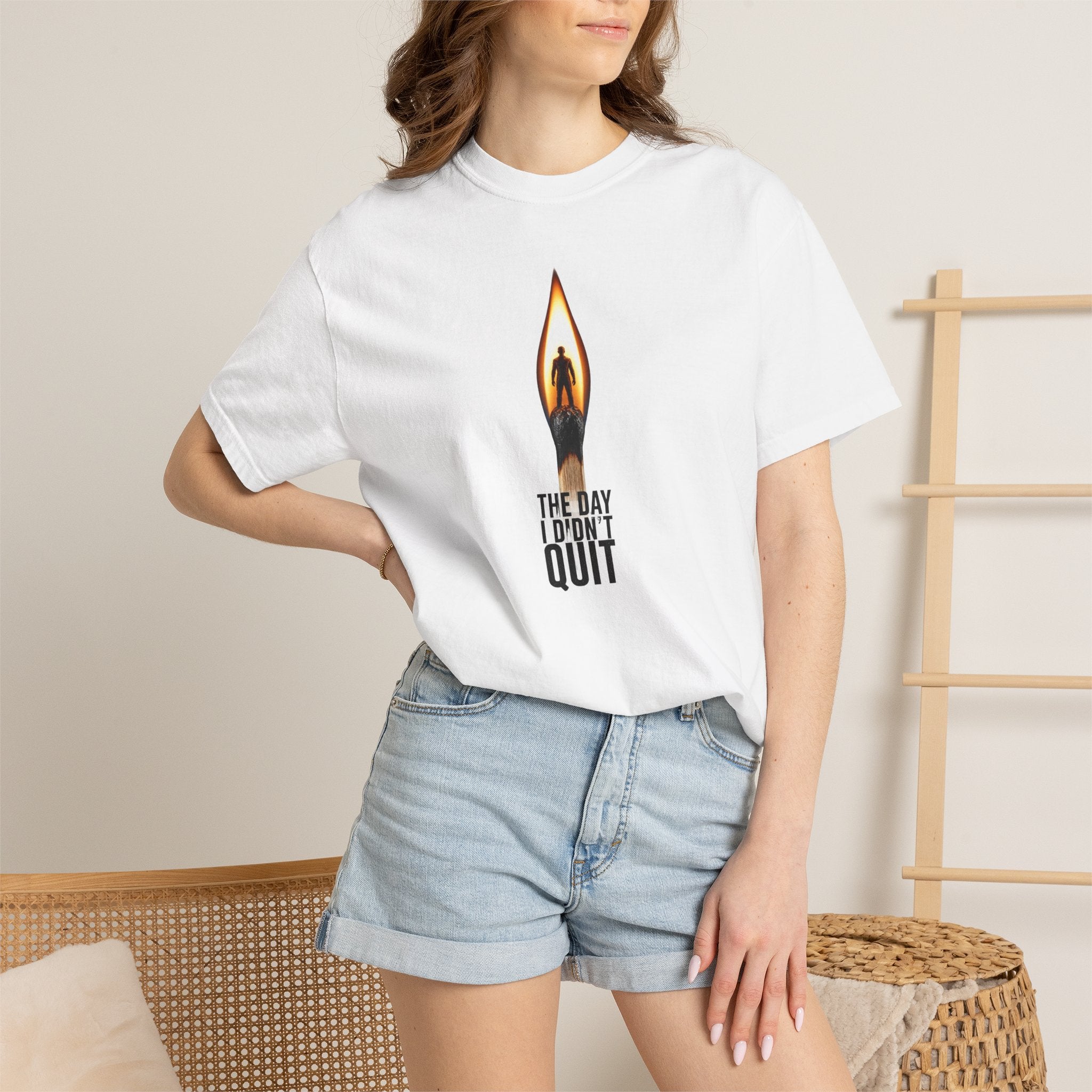 Motivational Flame T-Shirt — "The Day I Don't Quit" Inspirational Tee