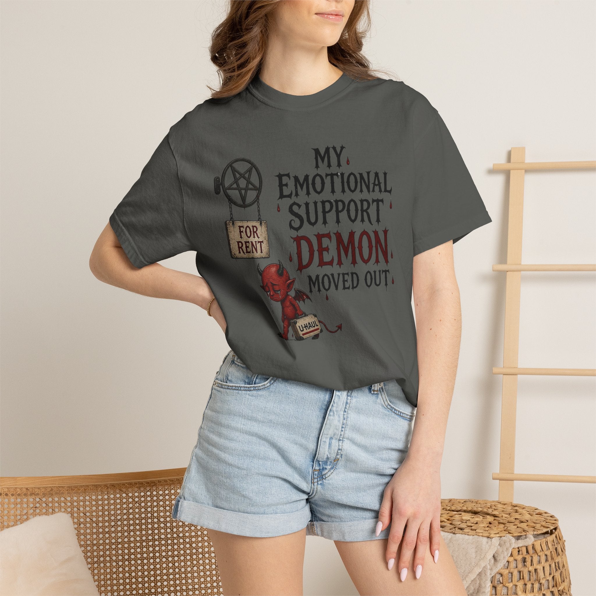 T-Shirt — “My Emotional Support Demon Moved Out” Funny Gothic Graphic Tee