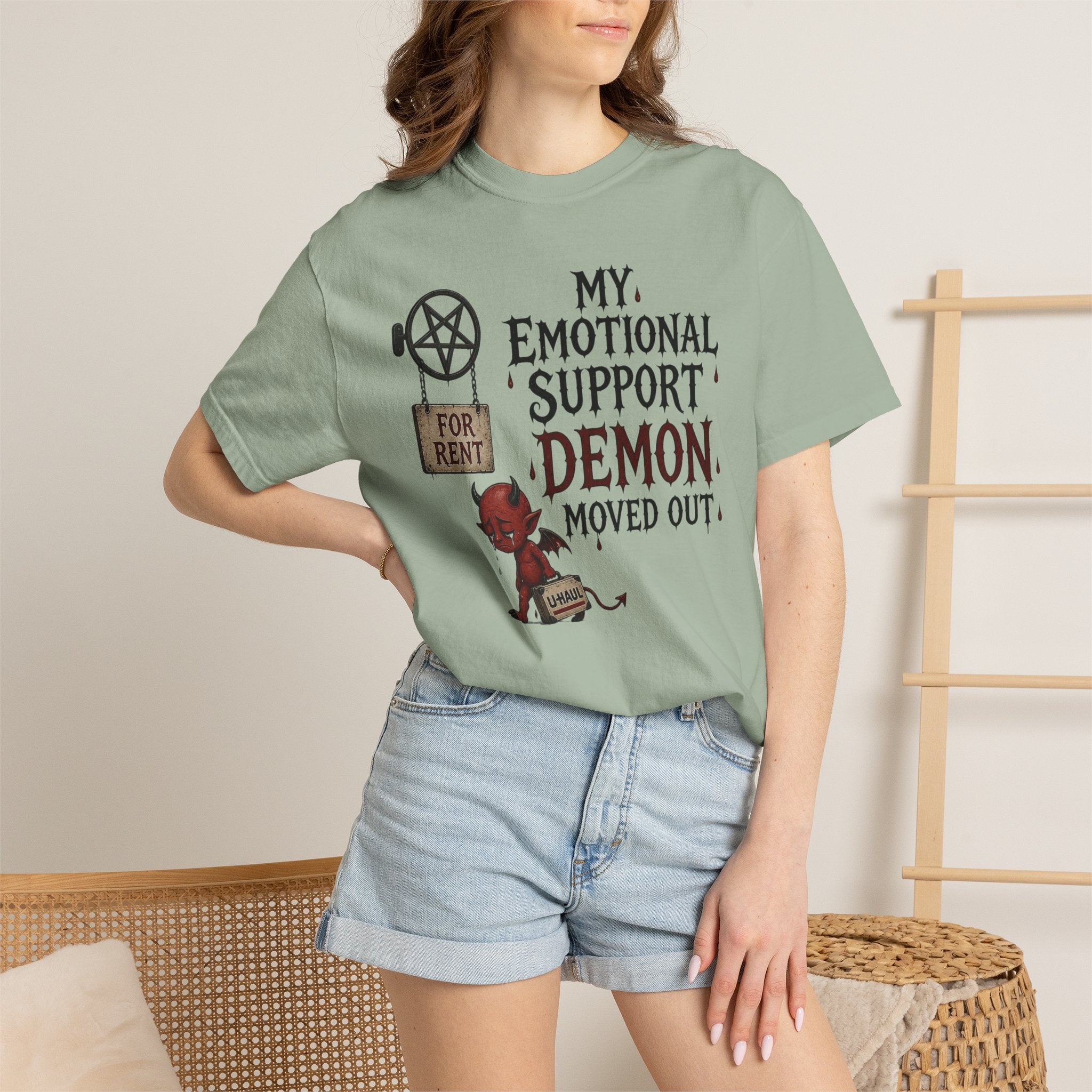 T-Shirt — “My Emotional Support Demon Moved Out” Funny Gothic Graphic Tee