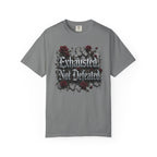 Exhausted Not Defeated T-Shirt — Gothic Rose Motivational Tee