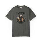 Too Tired To Care, Too Broke To Quit Raccoon T-Shirt — Funny Coffee & Hustle Tee