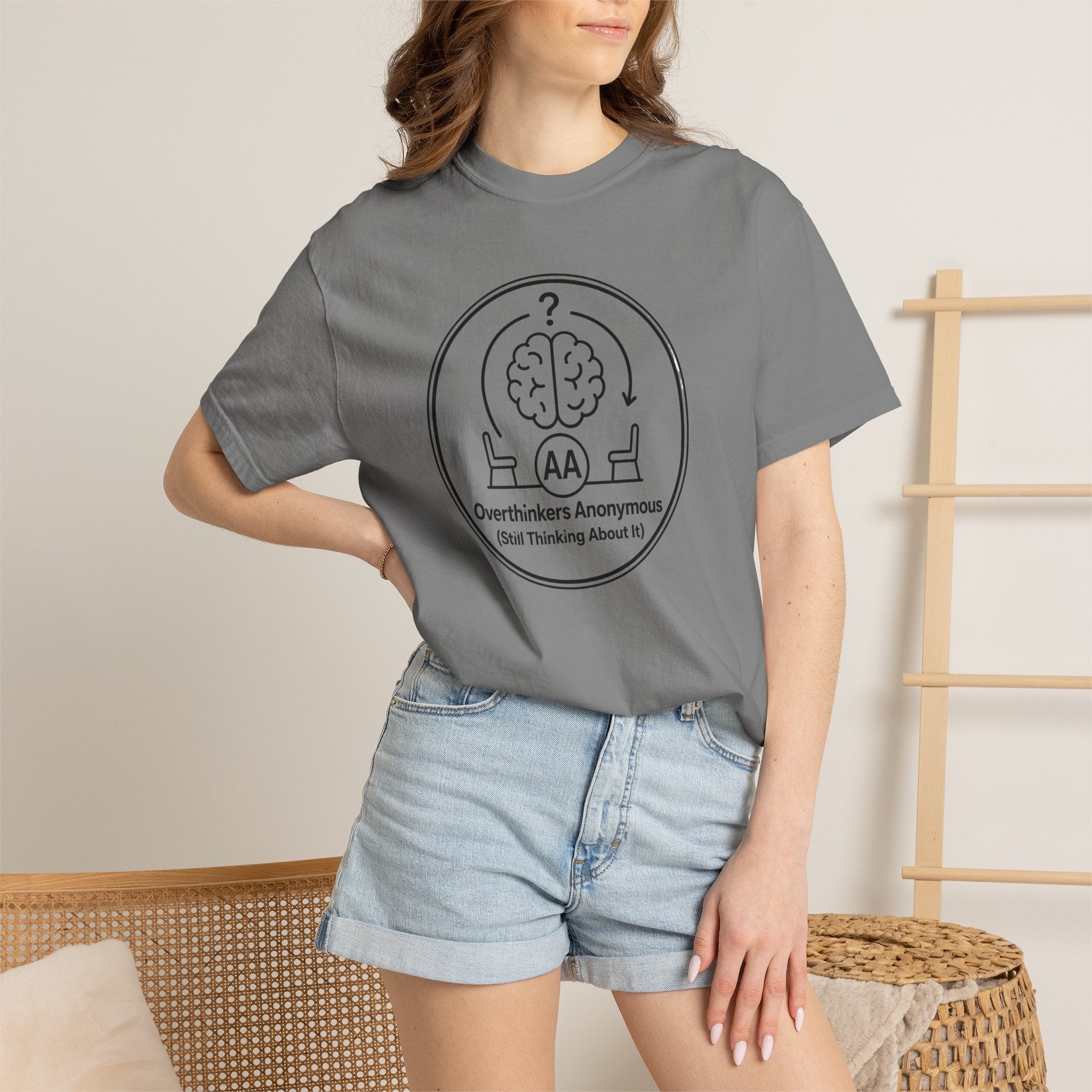 Overthinkers Anonymous T-Shirt — "Still Thinking About It" Graphic Tee