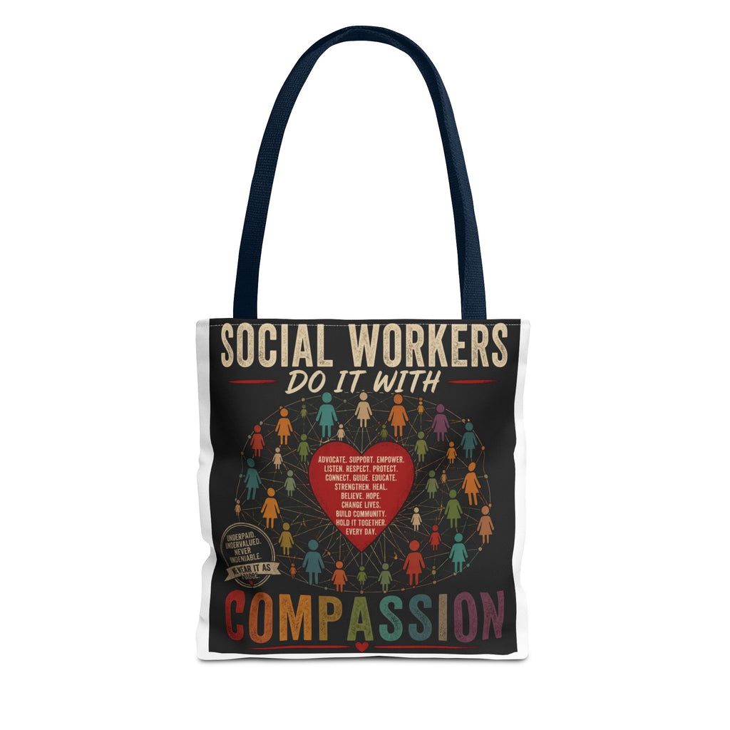 Social Worker Tote Bag — “Social Workers Do It With Compassion” AOP Canvas Tote