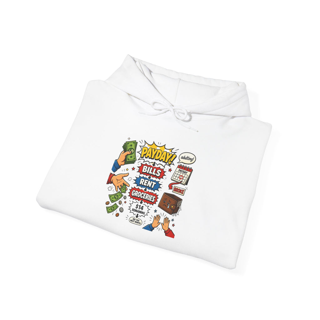 Payday Bills Rent Coffee Hoodie — Funny Budgeting Graphic Sweatshirt
