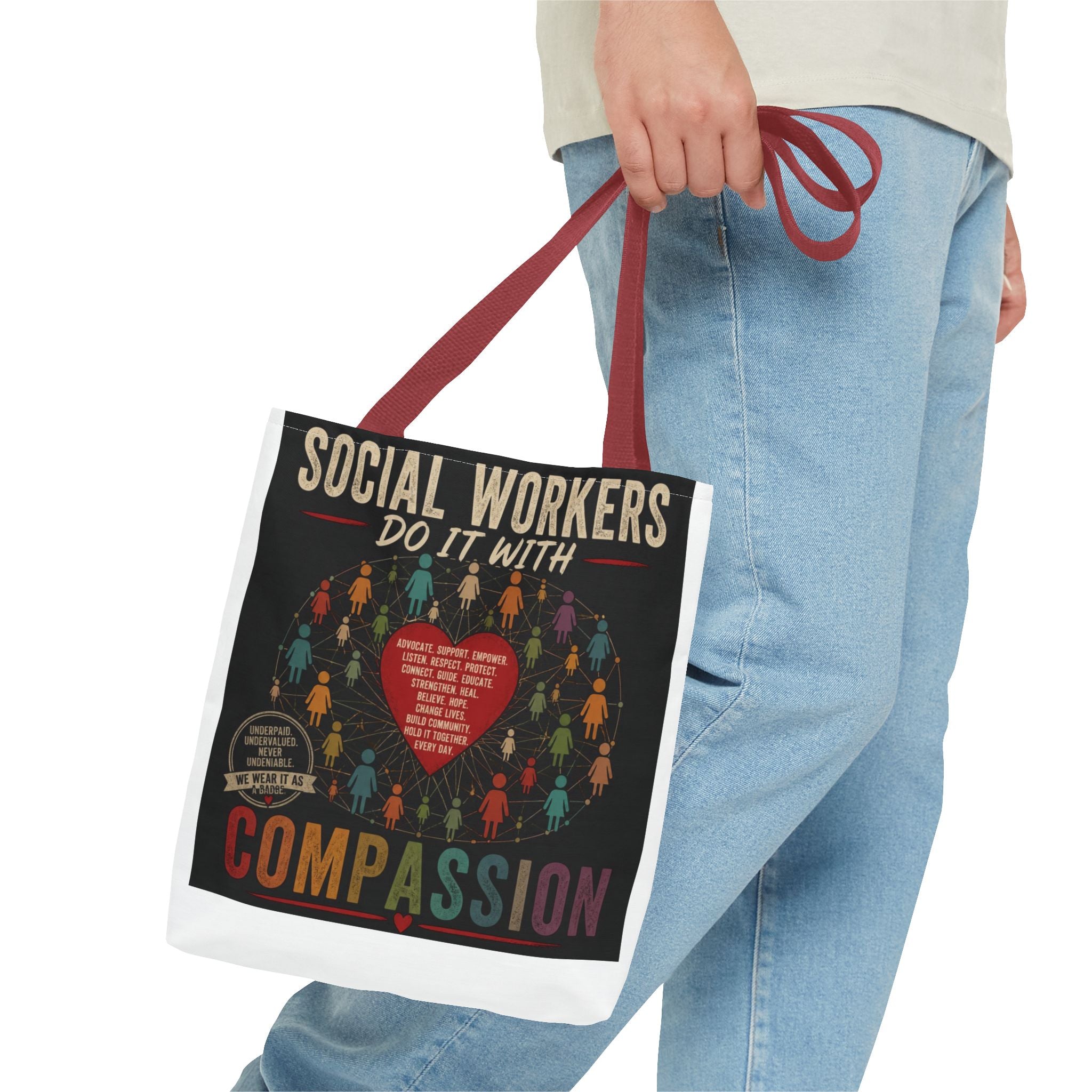 Social Worker Tote Bag — “Social Workers Do It With Compassion” AOP Canvas Tote