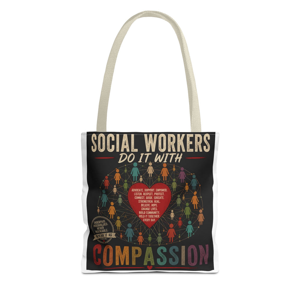 Social Worker Tote Bag — “Social Workers Do It With Compassion” AOP Canvas Tote