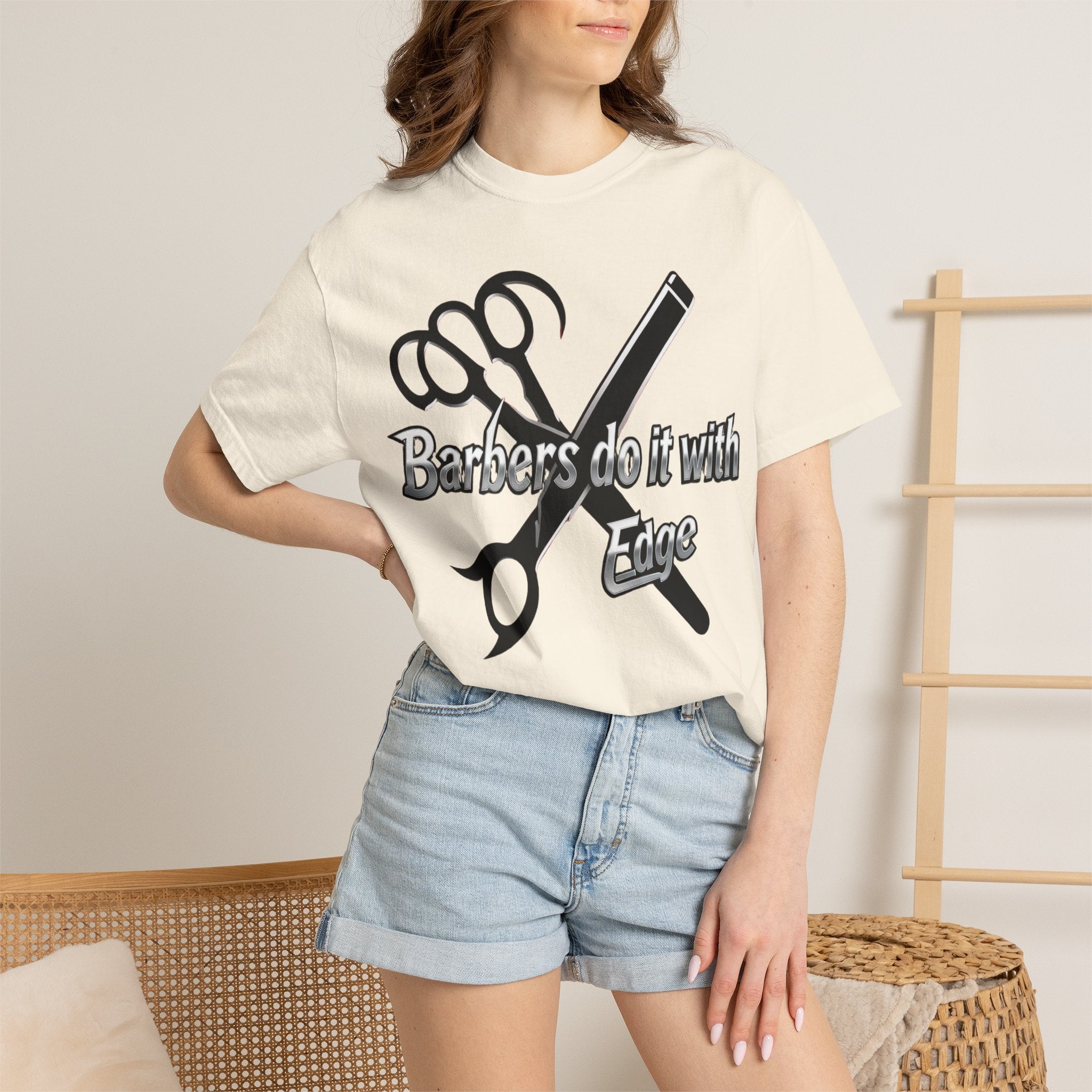Barbers Do It With Edge T-Shirt — Barber Scissors & Razor Graphic Tee