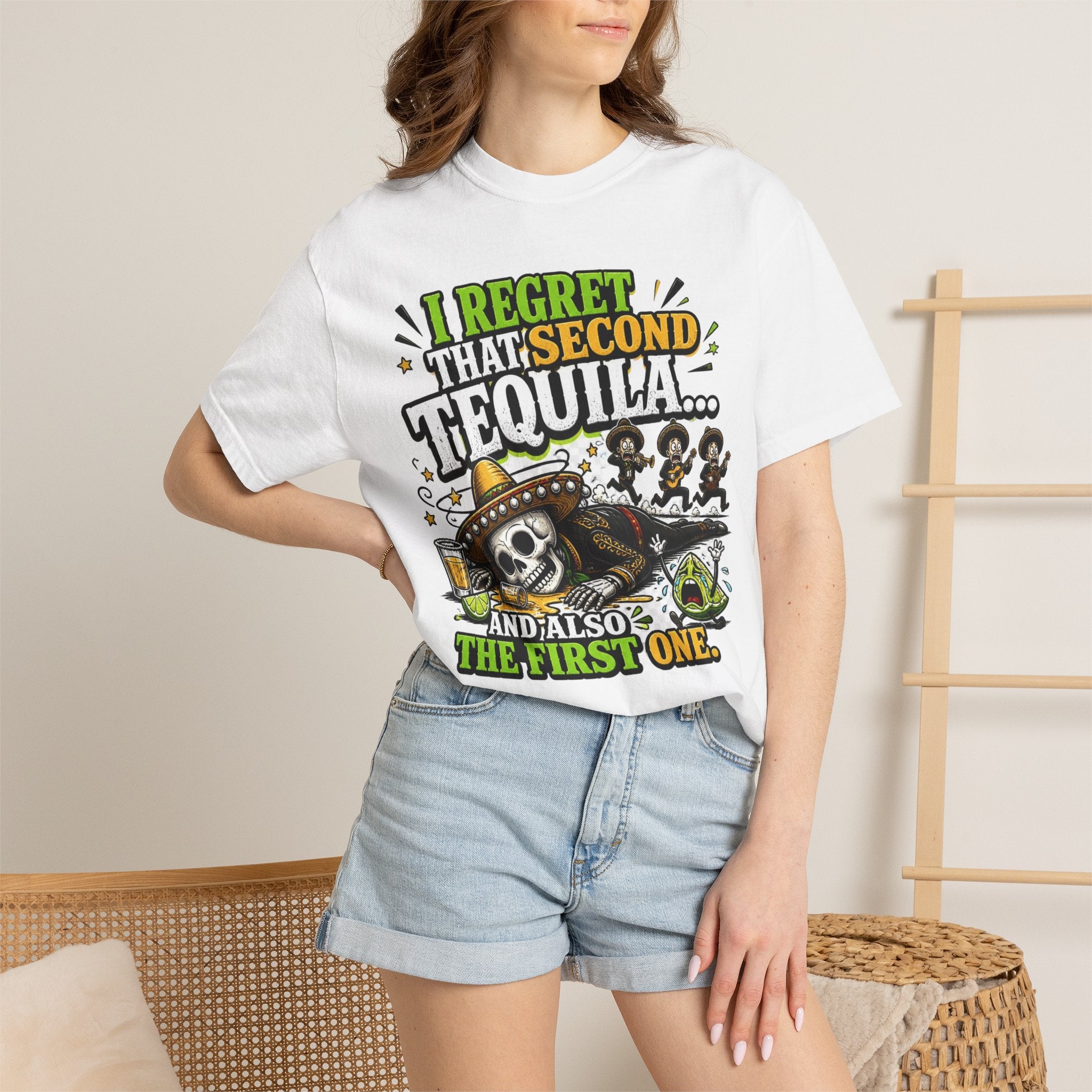 Tequila Skull T-Shirt – "I Regret That Second Tequila... And Also The First One" Funny Party Tee