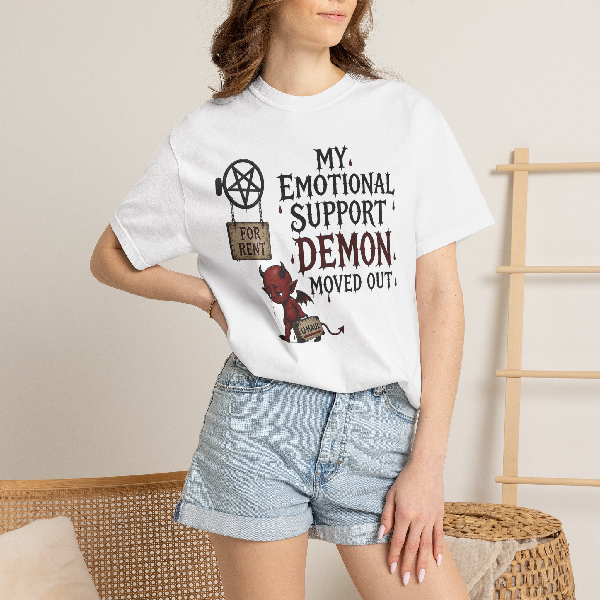 T-Shirt — “My Emotional Support Demon Moved Out” Funny Gothic Graphic Tee