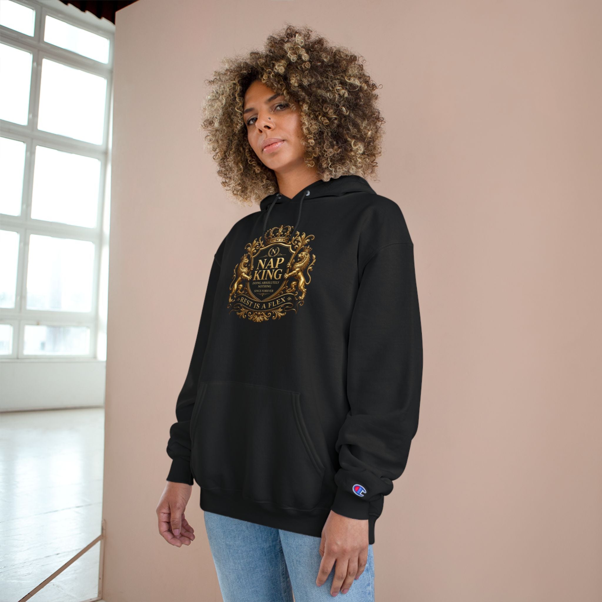 Nap King Hoodie — Regal Crest Champion Hooded Sweatshirt