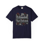 Exhausted Not Defeated T-Shirt — Gothic Rose Motivational Tee