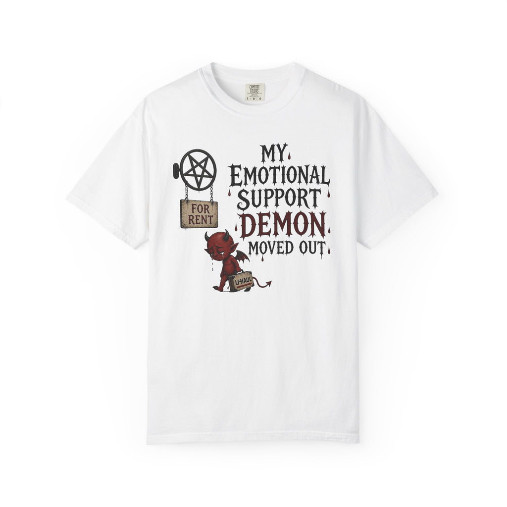 T-Shirt — “My Emotional Support Demon Moved Out” Funny Gothic Graphic Tee