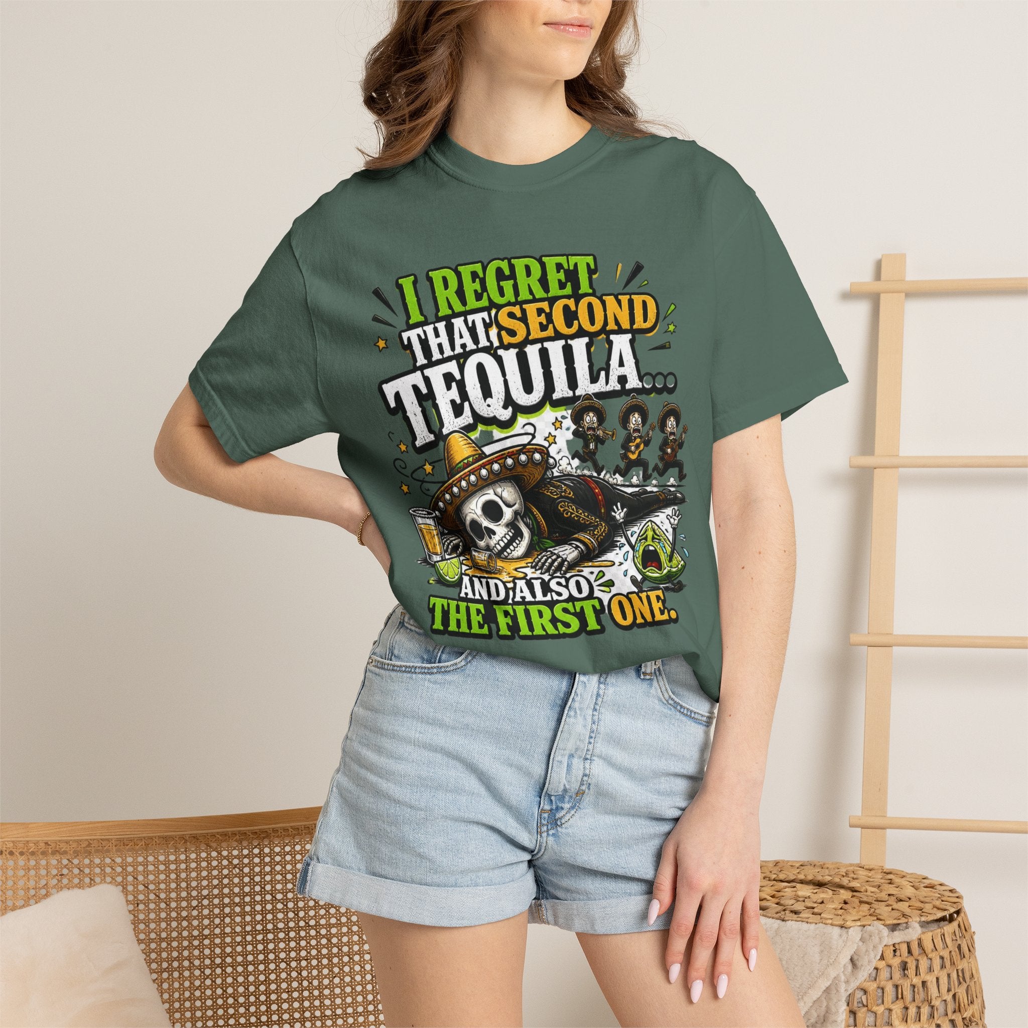 Tequila Skull T-Shirt – "I Regret That Second Tequila... And Also The First One" Funny Party Tee