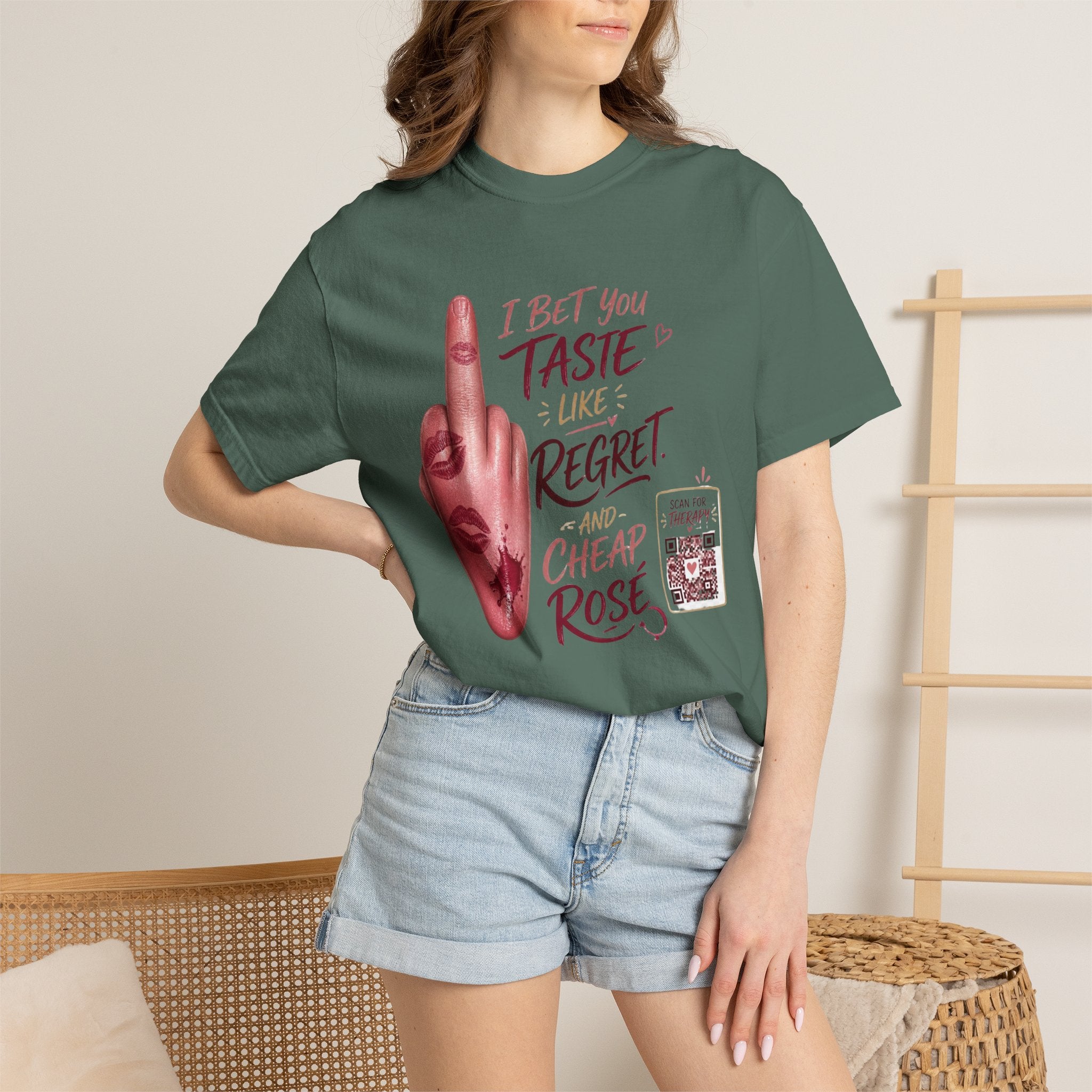 Graphic T-Shirt — 'I Bet You Taste Like Regret and Cheap Rose' Bold Middle-Finger Design