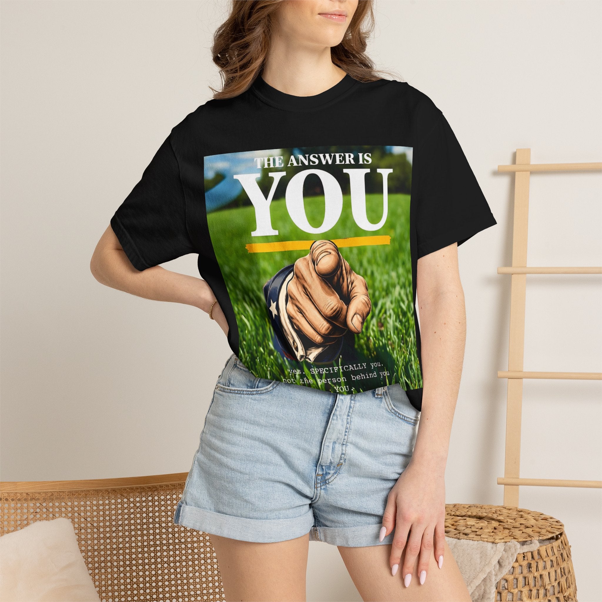 T-Shirt — "The Answer Is You" Motivational Pointing Design