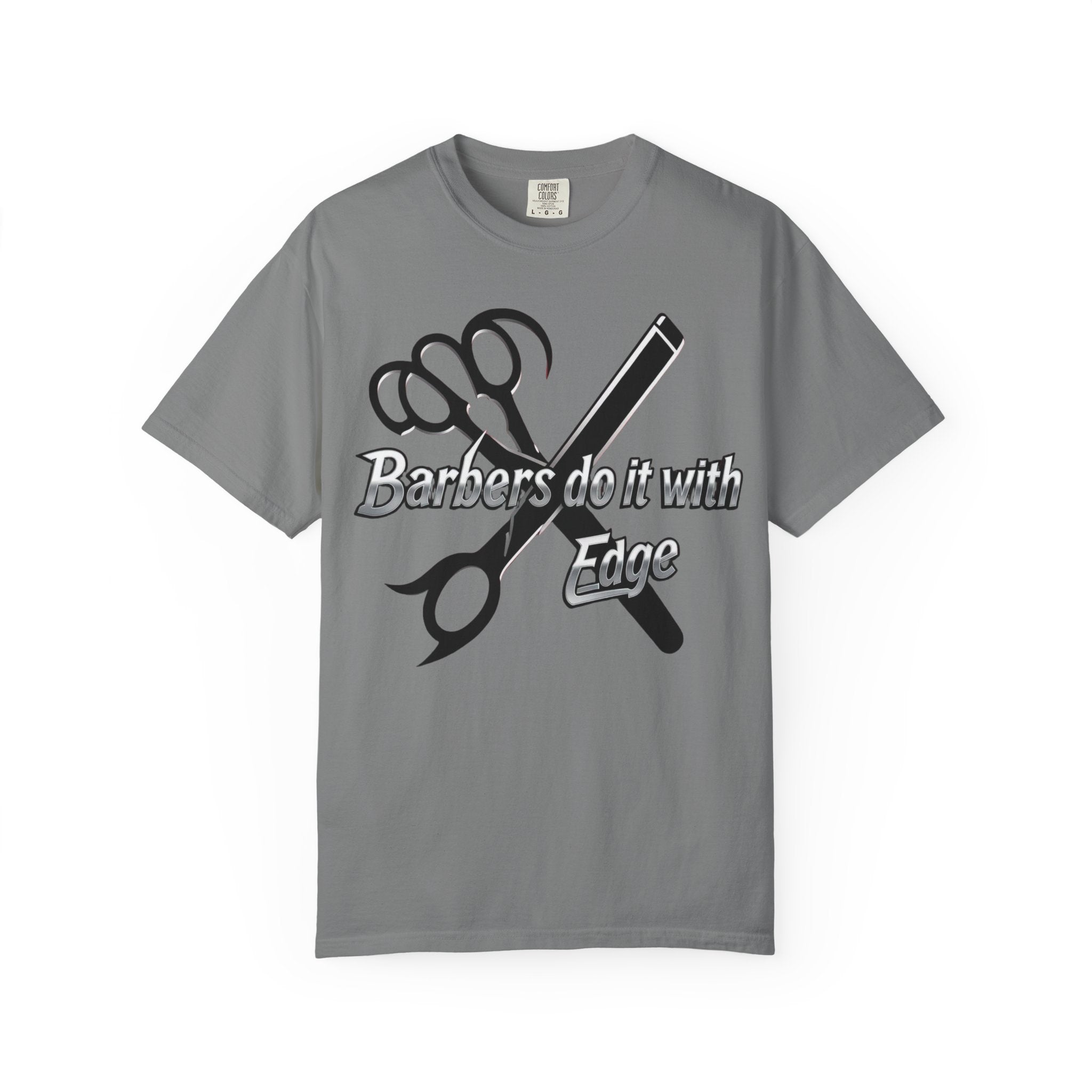 Barbers Do It With Edge T-Shirt — Barber Scissors & Razor Graphic Tee