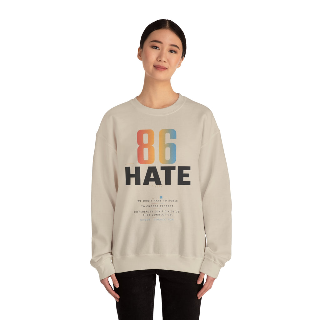 86 HATE Graphic Sweatshirt — Retro Numbered Anti-Hate Crewneck