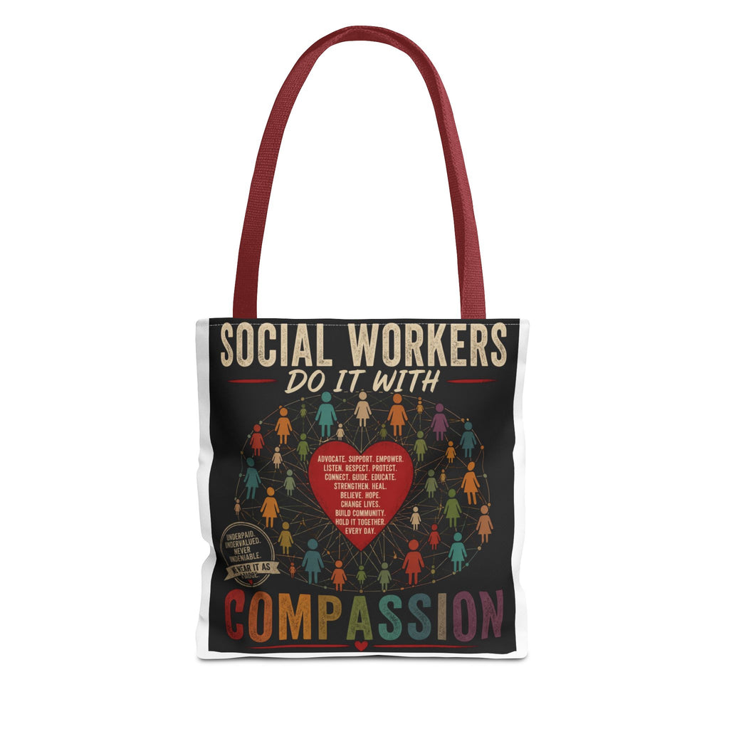 Social Worker Tote Bag — “Social Workers Do It With Compassion” AOP Canvas Tote
