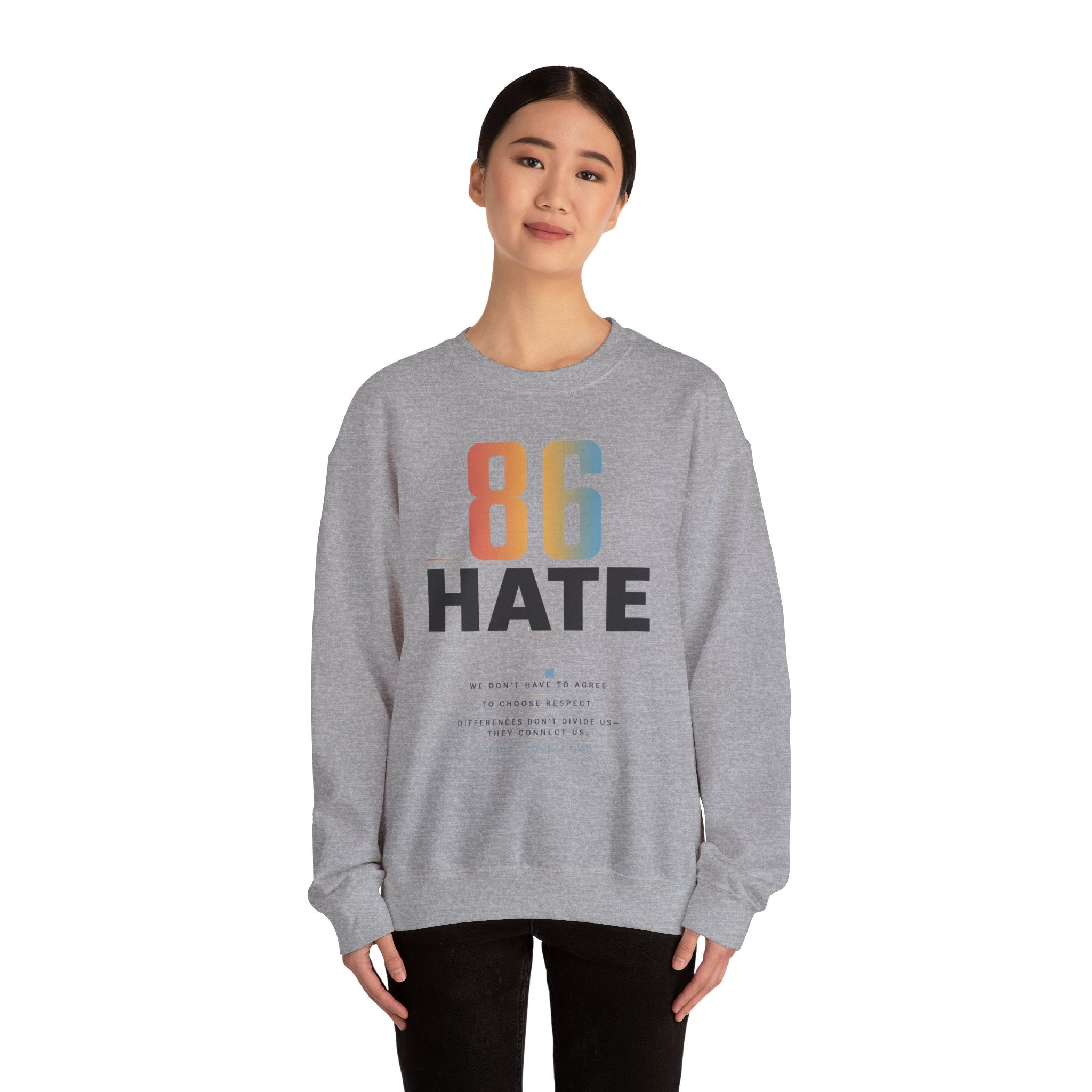 86 HATE Graphic Sweatshirt — Retro Numbered Anti-Hate Crewneck