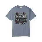 Exhausted Not Defeated T-Shirt — Gothic Rose Motivational Tee