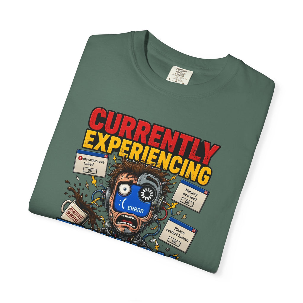 T-Shirt — "Currently Experiencing Technical Difficulties" Funny Tech Support Graphic Tee