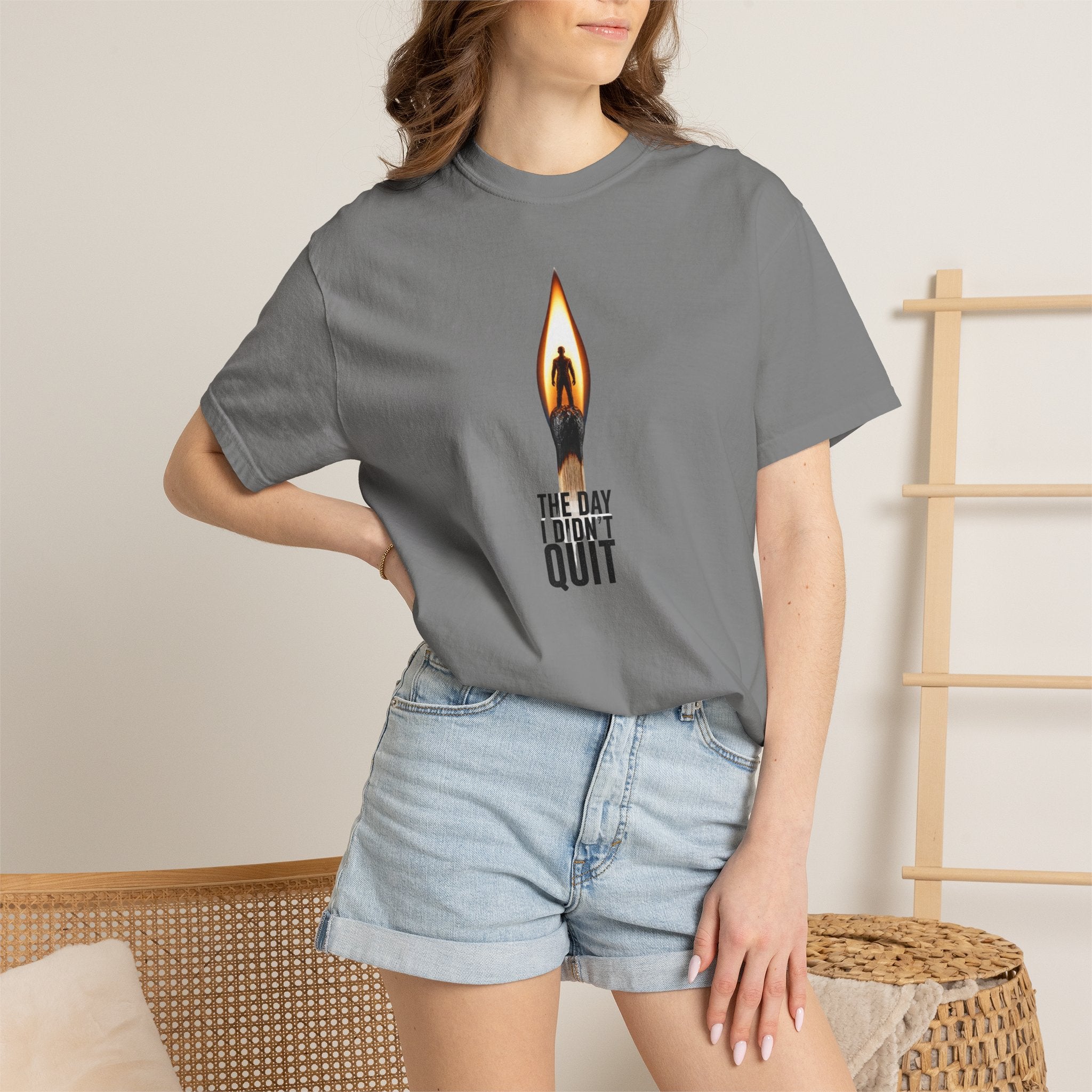 Motivational Flame T-Shirt — "The Day I Don't Quit" Inspirational Tee