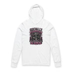 Hooded Long Sleeve Tee — "Socially Exhausted But Still Iconic" Graphic