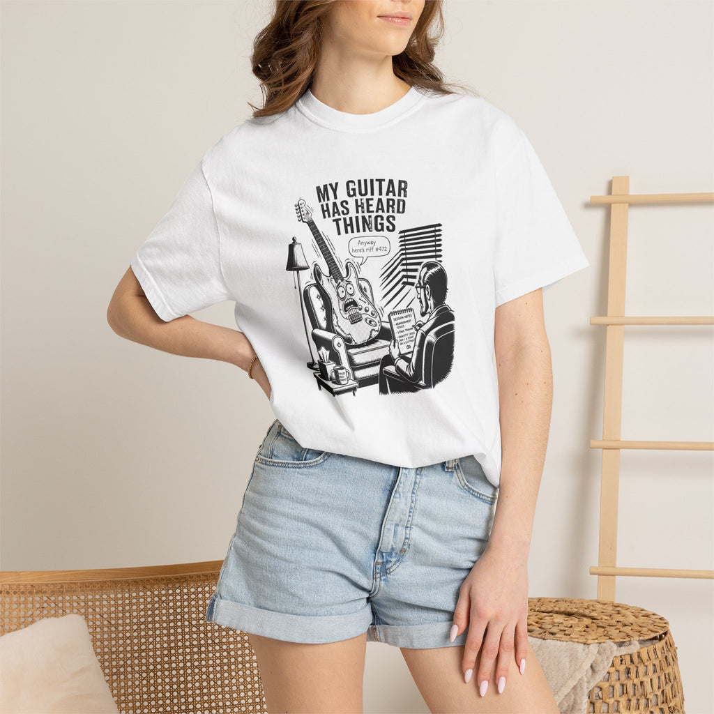 Guitar Lover T‑Shirt — "My Guitar Has Heard Things" Acoustic Music Tee