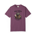 Too Tired To Care, Too Broke To Quit Raccoon T-Shirt — Funny Coffee & Hustle Tee