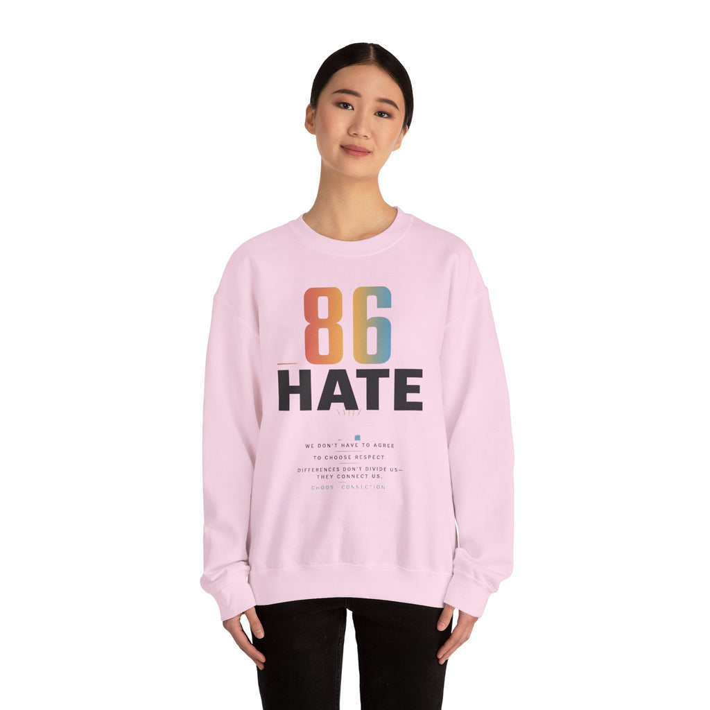 86 HATE Graphic Sweatshirt — Retro Numbered Anti-Hate Crewneck