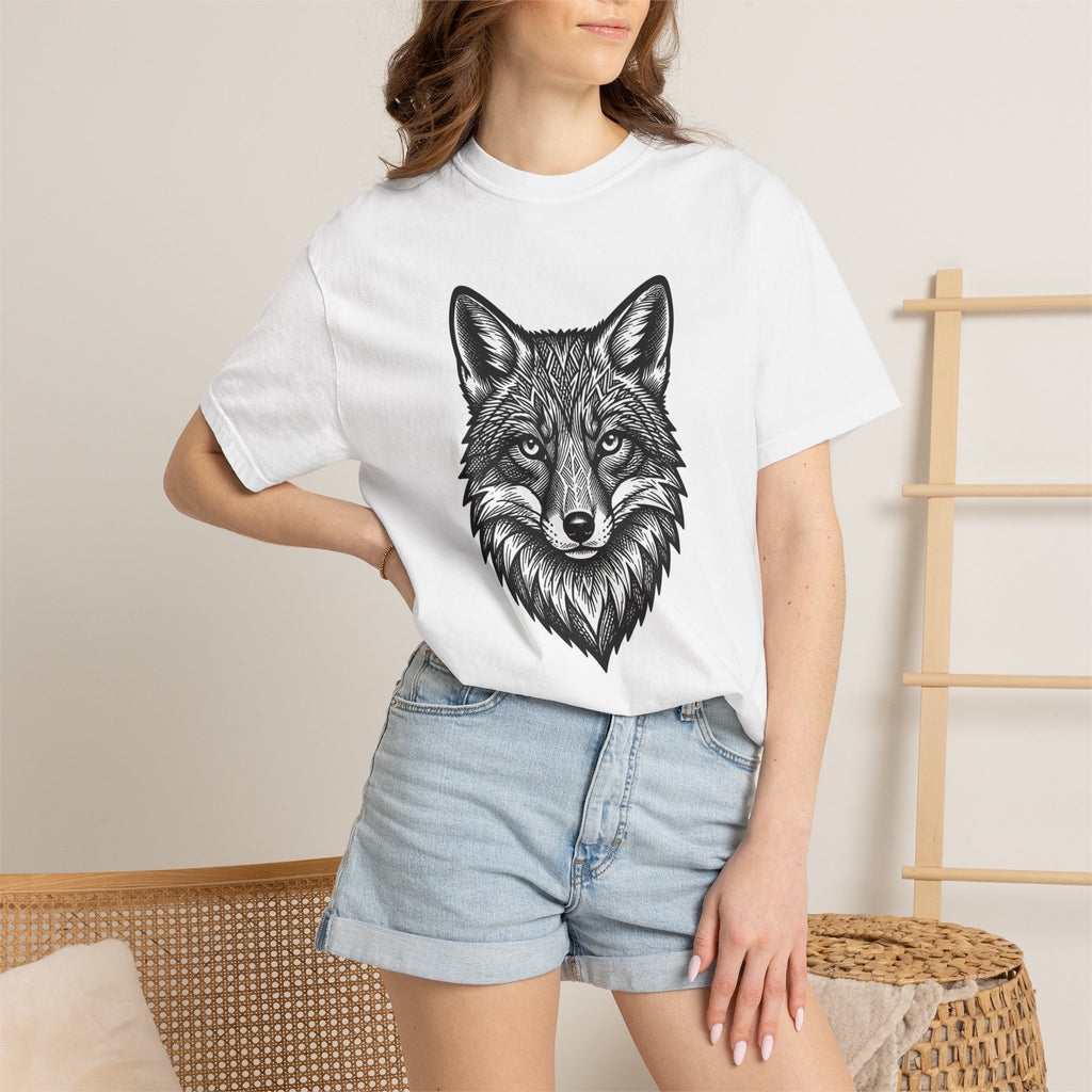 Fox Head Graphic T-Shirt — Detailed Monochrome Wildlife Design