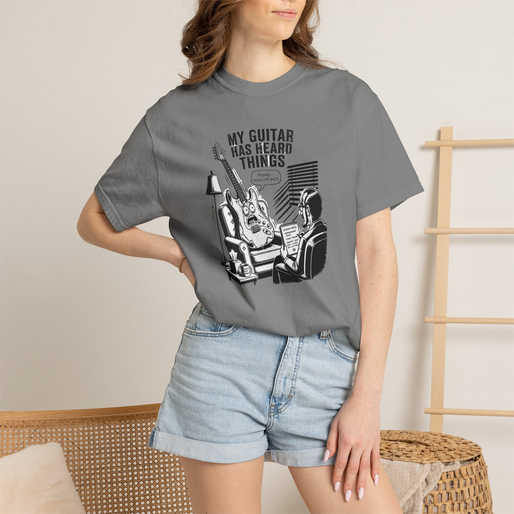 Guitar Lover T‑Shirt — "My Guitar Has Heard Things" Acoustic Music Tee