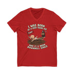 V-Neck Tee — "I Was Born at a Very Young Age and It's Been Downhill Since" Funny Adulting Shirt